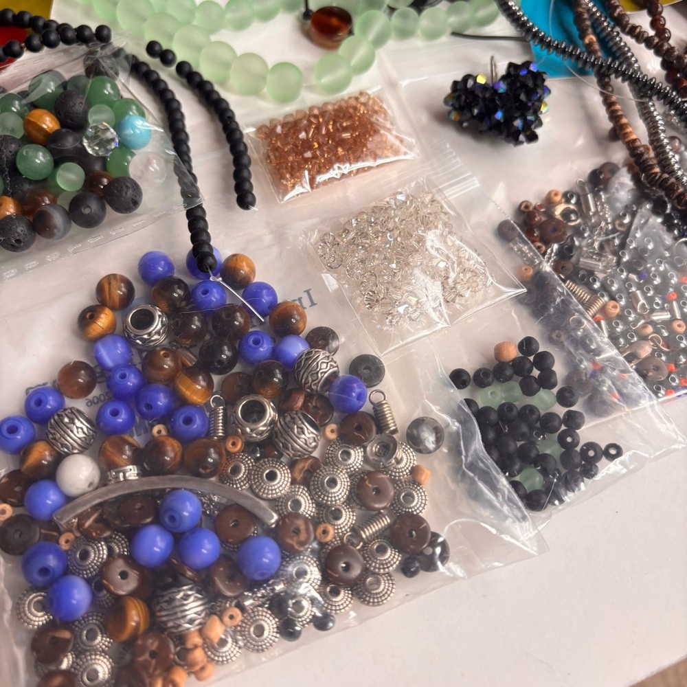 Lot of Mixed Craft Beads, Crystals, Findings Green, Blue, Brown, Black, Silver - Picture 5 of 7
